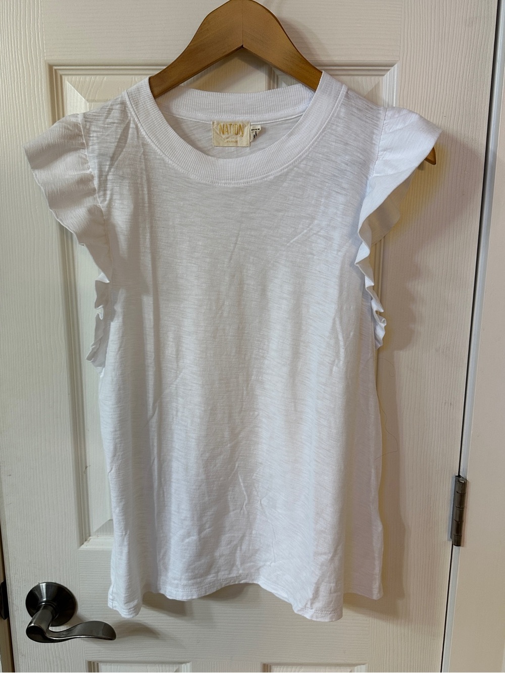 Nation LTD Los Angeles white tee shirt Ruffle Sleeve Trendy XL